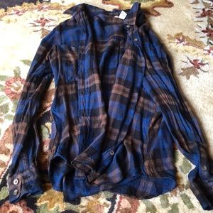 Brown and Blue Plaid Button Down